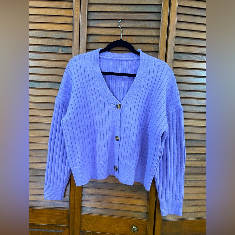 SHEIN purple button cardigan